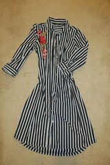 S 6❤️ MILE GABRIELLE ❤️ MIDI 35&Prime; Length SHIRT Dress Fancy STRIPED Sleeve NO BELT