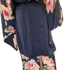 Rebecca B Flounce Off-Shoulder Maxi Dress Sz 6 Pink Floral on Navy Poly Spandex