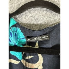 Peruvian Connection Moonflower Dress Navy Blue Floral Viscose Midi Cap Sleeve S