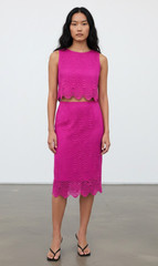 Lilly Pulitzer Pink Crochet Knit 2-PieceSet Size S Scalloped Crop Top Midi Skirt