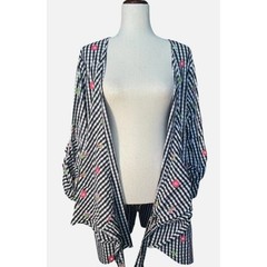 Monroe & Main Womens Plus 1X Gingham Floral Embroidered Wrap Dress Ruched Sleeve