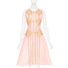 ROKSANDA ILINCIC 2013 pink silk shantung yellow crystal embellished dress UK10 M