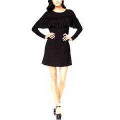 Kensie Black Ruffled Ultra-Soft Knit Dress w/Pockets Size S Fall Winter Sweater