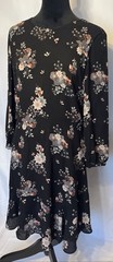 LOFT Bk-Floral A-Line Dress Knee Length 3/4 Button Cuff Sleeve Zip Black Size 10
