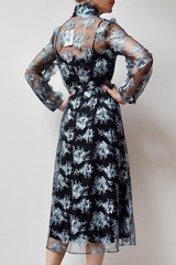 SCANLAN THEODORE RRP $2400 Midi Shirt Dress Metallic Tinsel Embroidered Sz AU 8