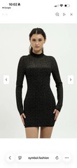 BALMAIN PARIS PB Monogram Knit Mini Dress Black Metallic Mock Neck FR 36 Small