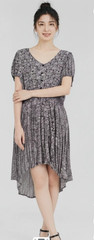 Indigo Rose Navy Blue Purple MicroFloral Short Sleeve Midi High Low Hem Dress XL