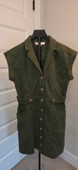 Loft Olive Green Button-Front Utility Dress with Cap Sleeves
