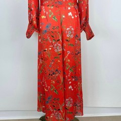 Alexis Irina Button-Up Satin Maxi Dress in Botanical Red Size L