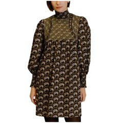 AUREUM L Womens Smocked Neck Dark Floral Mini Dress Prairie Brown Pink Daity