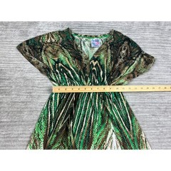 India Boutique Dress Womens One Size Green Brown Snakeskin Print Boho V-Neck