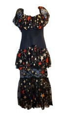 Kalmanovich Black Gold Red Star Dress Sheer Skirt Womens 2