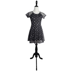 Fearless Illustration Dress Size Medium Black Bunny Animal Polka Dot Mesh EUC