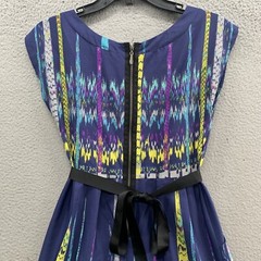 Be Bop Mini Dress Size S Purple Blue Multicolor Pleated Tie Back Zipper Pockets