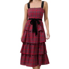 Sugarlips Arvada Red Multi Plaid Mari Tiered Midi Dress Size 3X