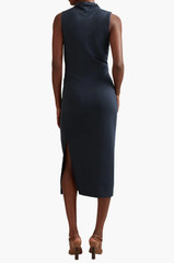 REISS Beaux Modal Blend Ruched Midi Dress – size Large – Navy