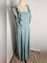 a.n.a Teal, Green & Yellow Floral Ruffled Tie in Back Maxi Dress, Size XXL, NWT