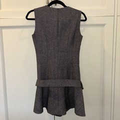 Self Portrait Herringbone Flared Belted Mini Dress in Grey New Size 2 $570