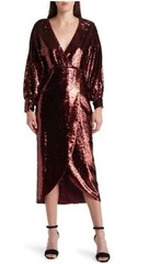 Ted Baker Emalee Sequin Wrap Plunge Neck Dress Burgundy Glam NWT Size 2 US4-6