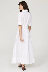 STAUD Joan White Corset Seam Cuffed Short Sleeve Button Maxi Shirt Dress Size 8