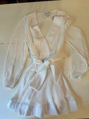 Milly “Liv” Pleated V-Neck Long Sleeve Dress, Bow Accent, Women&rsquo;s 4 MSRP $395