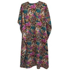 Winlar Vtg Kaftan Lounger Pink Teal Leopard Print Maxi Dress One Size Fits Most