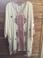 Kaz One Size Fits Most Kaftan Style Dress/Cover Up With Embroidery Front & Back