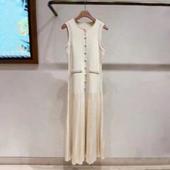Sandro Women Color contrast Round neck Pearl edge sleeveless Slim-fit Knit Dress