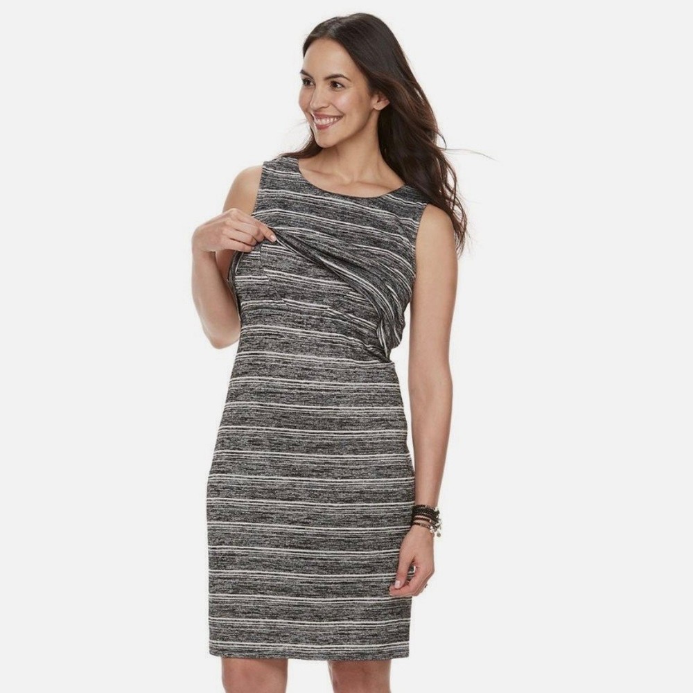 A:Glow Maternity Nursing Striped Gray Stretchy Knit Sleeveless Tank Dress NWT