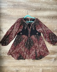 Free People Day Dreaming Mini Dress in Red Boho Western Concert Sz S Patchwork