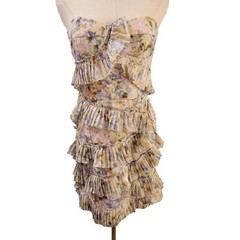 Cynthia Steffe Silk Blend Strapless Boned Bodice Tiered Ruffled Mini Dress Sz 6