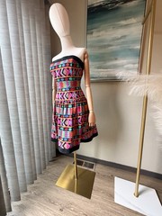 🌹 A.J. Bari Multicolor Silk Geometric Fit & Flare Strapless Knee Dress Size 12