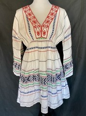 JOIE Size M Sada Aztec Embroidered Cotton Lined 3/4 Bell Sleeve Mini Dress