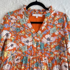 KARLIE Dress Women’s Small Orange Floral Mini Tiered Flowy Boho Casual Feminine
