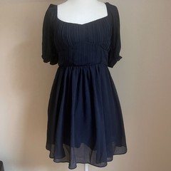 Mi Ami Francesca Navy Chiffon Mini Puff Sleeve Sweetheart Party Cocktail Dress S