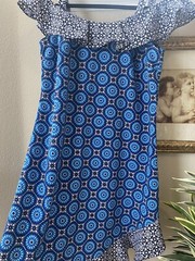 Roz & Ali Blue Mandala Ruffle & Strap Sleeve Asymmetrical Dress sz Petite Small