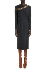 Dries Van Noten Delavina Women&rsquo;s Wool Flannel Midi Dress Gray Size FR 36 / US 4