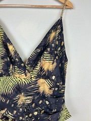 Micas Tropical Print Chain Strap Cocktail Dress Ruched Sz XL Vacation Club Party