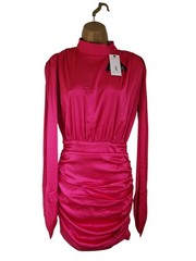 Rare London Pink Satin Bodycon Knee Length Dress Size 8