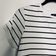 Lulus T-Shirt Dress Womens Medium White Black Striped Short Sleeve Mini Nautical