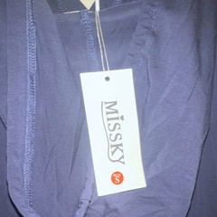 Missky Women’s Navy Solid V-Neck Hoodie Dress Hooded Pockets Long Sleeve S