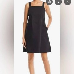 Eileen Fisher Organic Stretch Cotton Dress Knee Length, Pockets, Large, Black