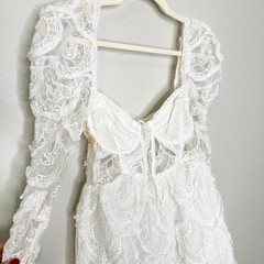 For Love And Lemons Revolve Tayla White Lace Puff Sleeve Mini Dress Small