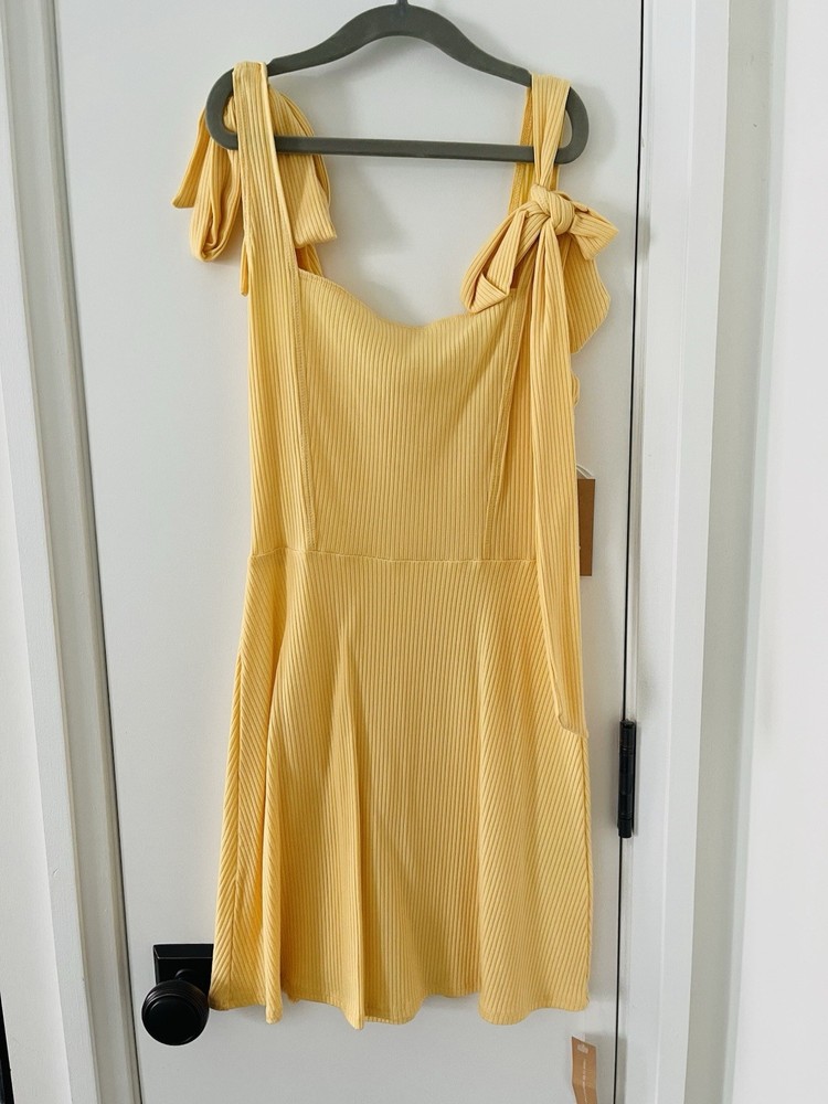 NWT Reformation Liz Tie Shoulder Mini Dress Lemon Yellow Size XS