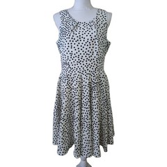 41 Hawthorn Dress Womens L White Black Polka Dot Fit Flare Sleeveless Lined