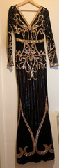 Goddiva Black Gold Sequin Maxi Fishtail Dress Flapper Gatsby 20&rsquo;s Style UK 8