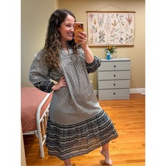 Anthropologie Anna SUI Black & White Patterned Maxi Dress Boho Cotton Large