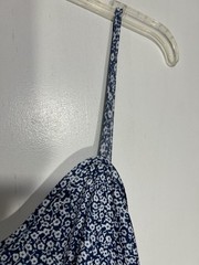 Blue/White Floral V-Neck Button Front Midi Sundress Smocked Pockets Size XL