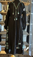 March 11 Black Linen Long Embroidered Dress With Sash SZ XS New With Tags