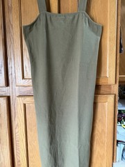 The Drop Women’s Amelia Rib Knit Midi Tank Dress Side Slits Olive Green Large